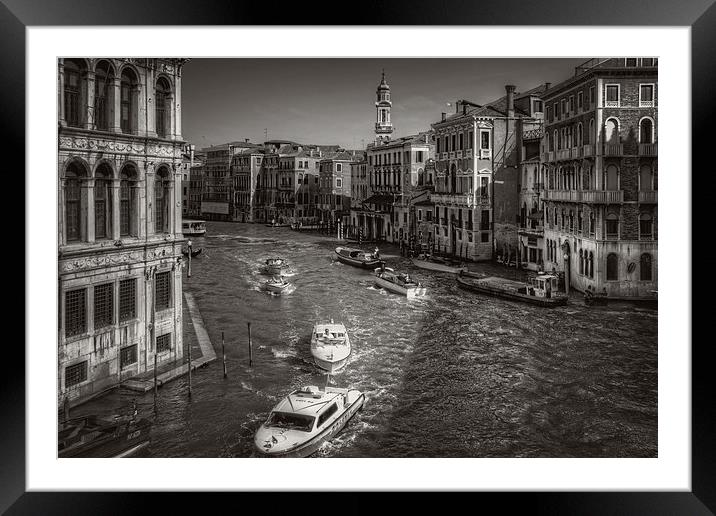 Looking North on the Grand Canal - B&W Framed Mounted Print by Tom Gomez