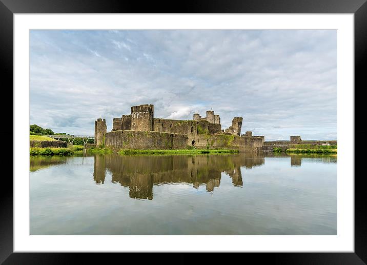  Caerphilly Castle Reflection Framed Mounted Print by Andrew Richards