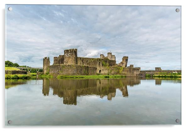  Caerphilly Castle Reflection Acrylic by Andrew Richards