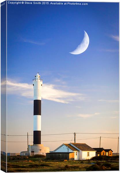 Lighthouse and Moon Canvas Print by Steve Smith