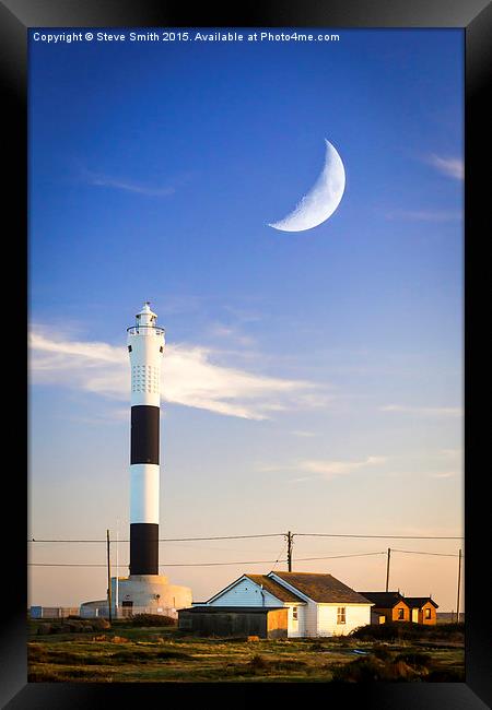 Lighthouse and Moon Framed Print by Steve Smith