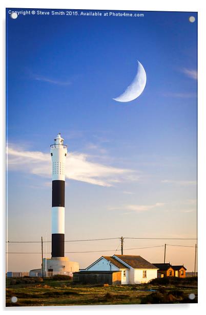 Lighthouse and Moon Acrylic by Steve Smith