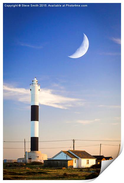 Lighthouse and Moon Print by Steve Smith