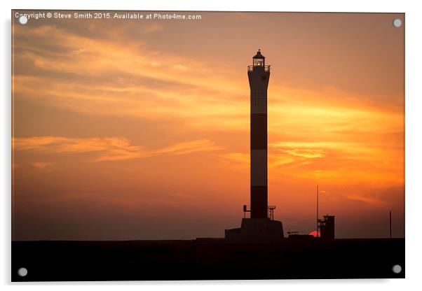 Sunset behind the Lighthouse Acrylic by Steve Smith