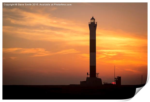 Sunset behind the Lighthouse Print by Steve Smith