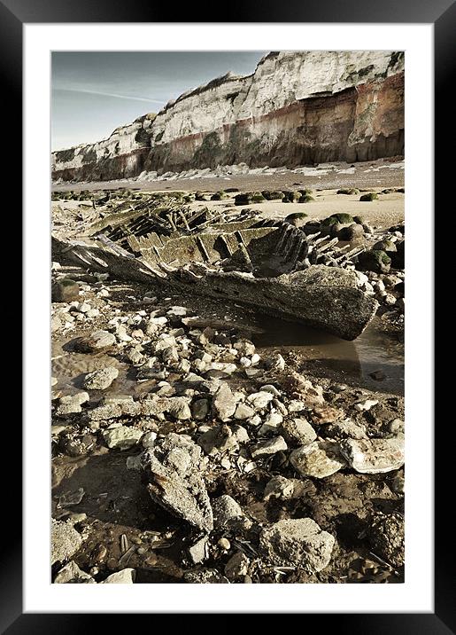 Barnacled Wreck on Hunstanton Beach Framed Mounted Print by Stephen Mole