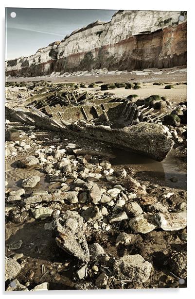 Barnacled Wreck on Hunstanton Beach Acrylic by Stephen Mole