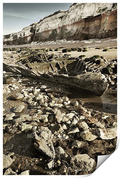 Barnacled Wreck on Hunstanton Beach Print by Stephen Mole