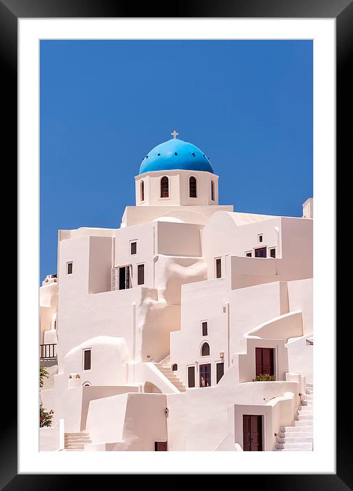 Santorini Oia Church and apartments Framed Mounted Print by Antony McAulay