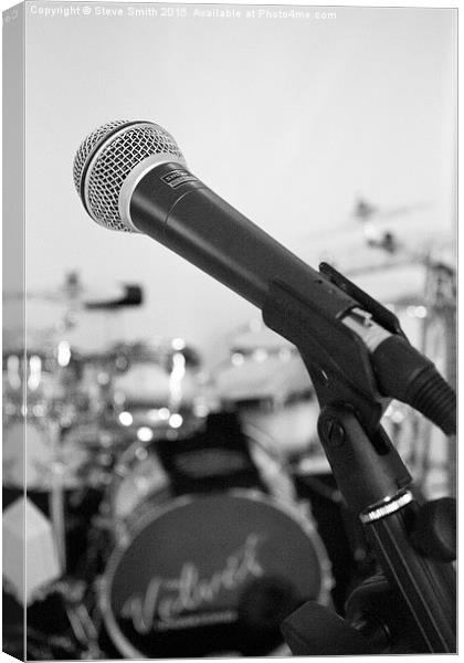 Microphone and Drums B&W Canvas Print by Steve Smith