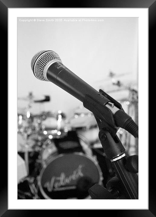 Microphone and Drums B&W Framed Mounted Print by Steve Smith