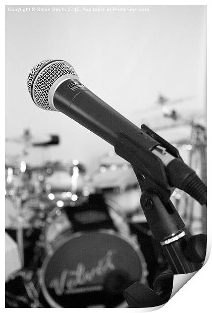 Microphone and Drums B&W Print by Steve Smith