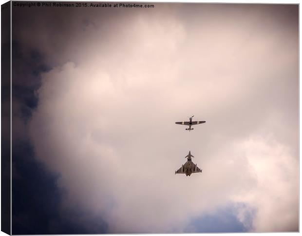  Eurofighter and Spitfire and the VJ Fly Past at S Canvas Print by Phil Robinson