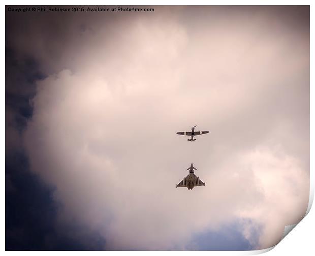  Eurofighter and Spitfire and the VJ Fly Past at S Print by Phil Robinson