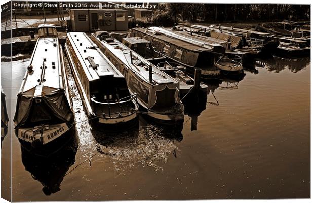 Canal Barges at Rest  Canvas Print by Steve Smith