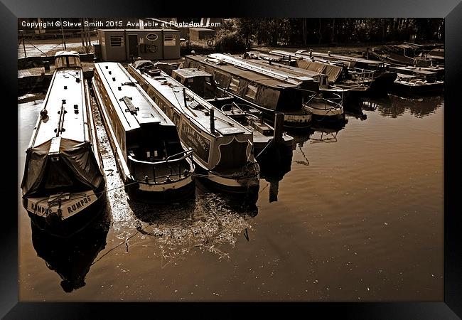 Canal Barges at Rest  Framed Print by Steve Smith