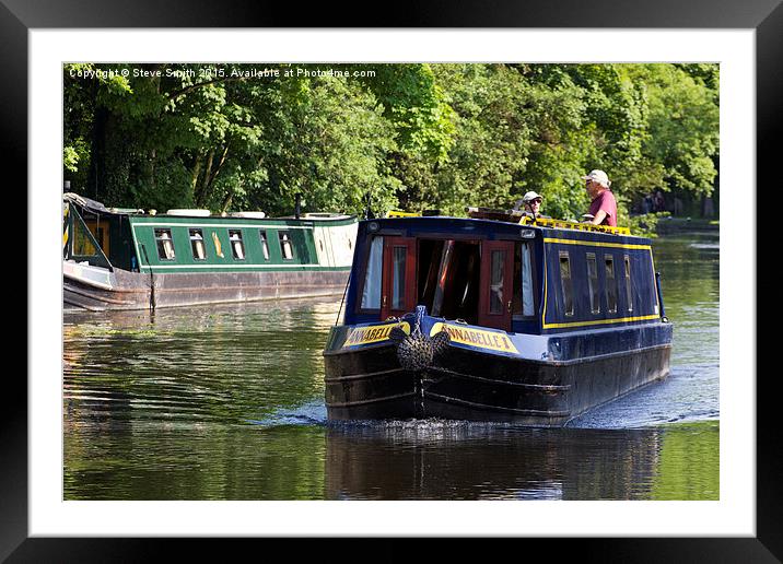 Canal Long Boat  Framed Mounted Print by Steve Smith