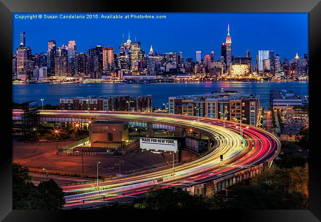 Lincoln Tunnel Helix and NYC Skyline Framed Print by Susan Candelario