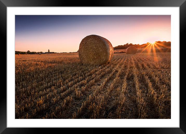  Hay bales at Sunset Framed Mounted Print by Ian Hufton