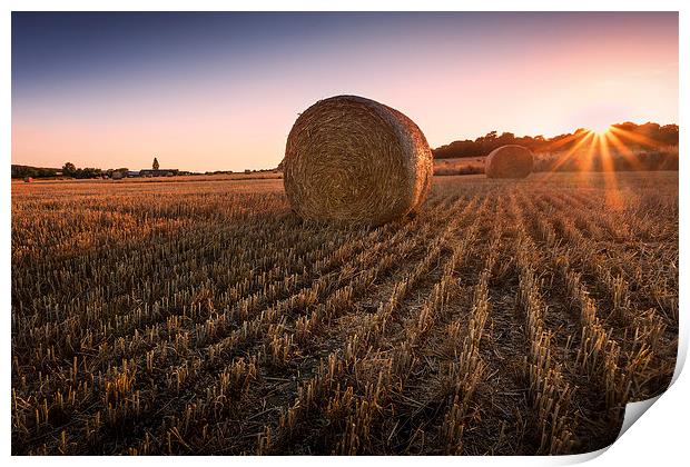  Hay bales at Sunset Print by Ian Hufton