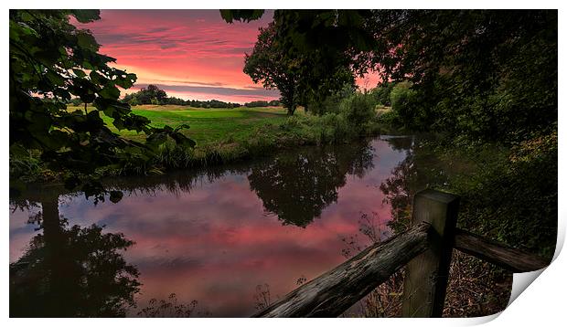 Sunset over the River Mole in Surrey  Print by Colin Evans