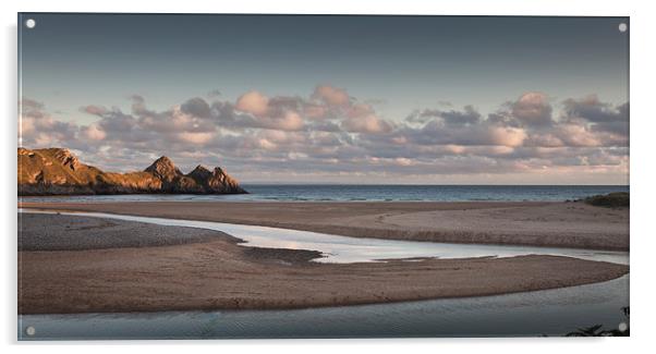  Three Cliffs Bay Swansea Acrylic by Leighton Collins