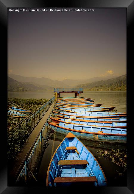 Boats on Phewa Lake, Pokhara, Nepal Framed Print by Julian Bound