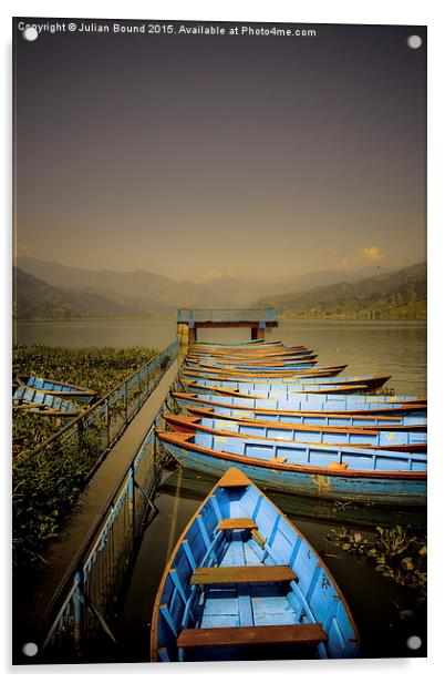 Boats on Phewa Lake, Pokhara, Nepal Acrylic by Julian Bound