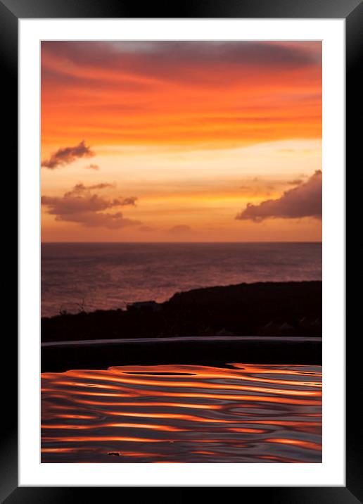    Sunset over a pool overlooking the sea - Curaca Framed Mounted Print by Gail Johnson
