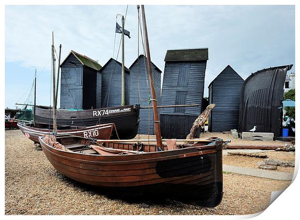  Hastings net sheds Print by Tony Bates