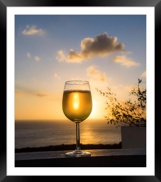 Sunset and a glass of wine Framed Mounted Print by Gail Johnson