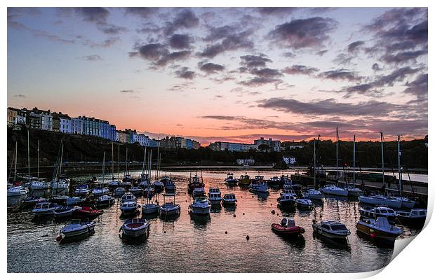 The sun setting over Tenby Harbour  Print by Mandy Llewellyn