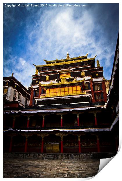 Tashilompu Monastery Courtyard, Shigaste, Tibet  Print by Julian Bound