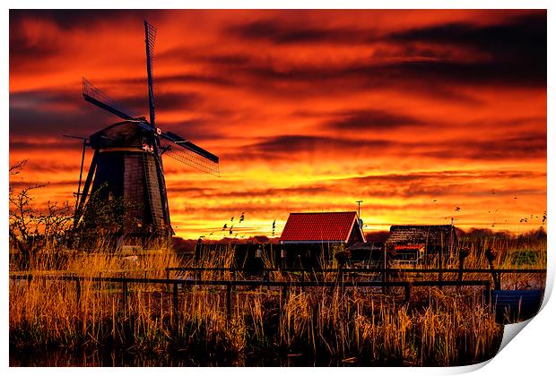 Sunrise beams over the dutch windmills Print by Ankor Light