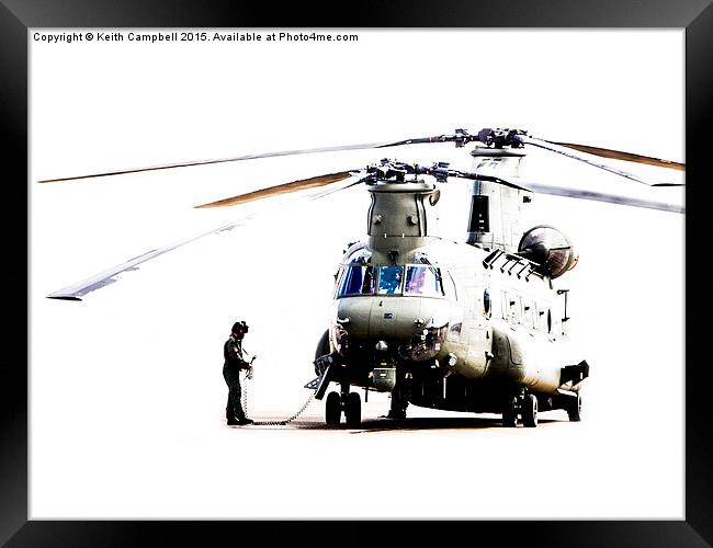  Chinook preparing for flight. Framed Print by Keith Campbell
