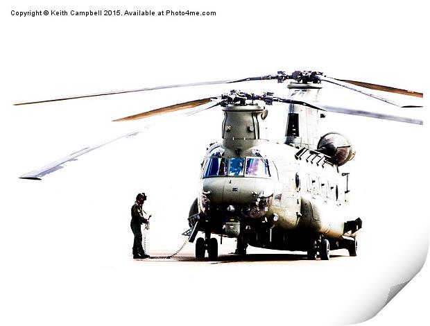  Chinook preparing for flight. Print by Keith Campbell