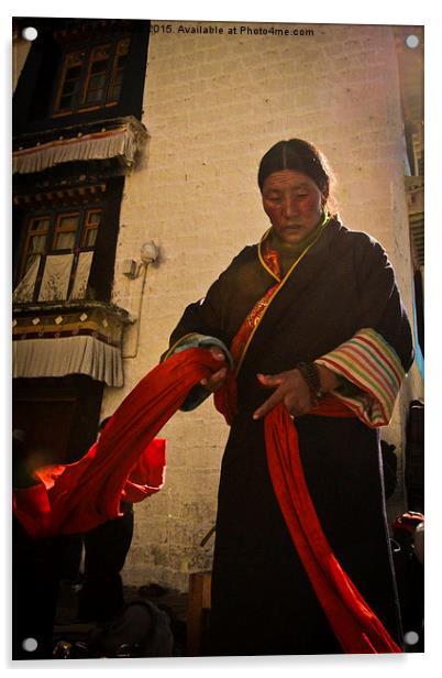 Jokhang Temple Tibetan Lady, Lhasa, Tibet  Acrylic by Julian Bound