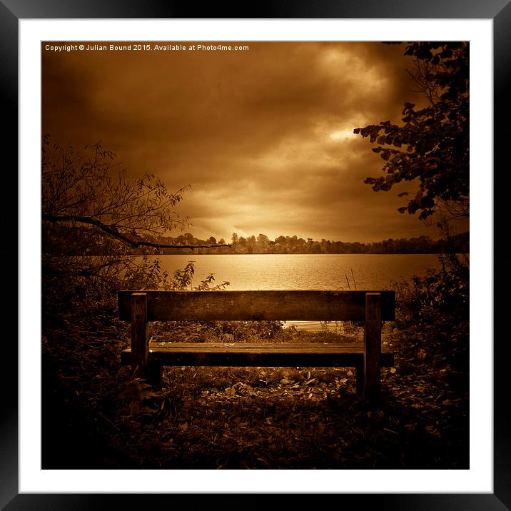   A lone bench in Ellesmere, Shropshire Framed Mounted Print by Julian Bound