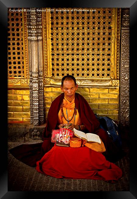  Tibetan Buddhist monk of Kathmandu Framed Print by Julian Bound