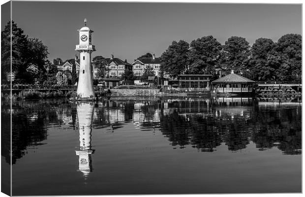 Roath Park Lake Black and White Canvas Print by Steve Purnell