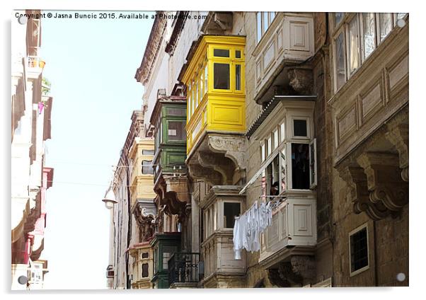 Balconies of Valletta 1 Acrylic by Jasna Buncic