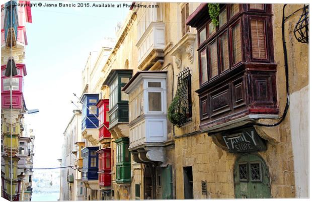 Balconies of Valletta 3 Canvas Print by Jasna Buncic