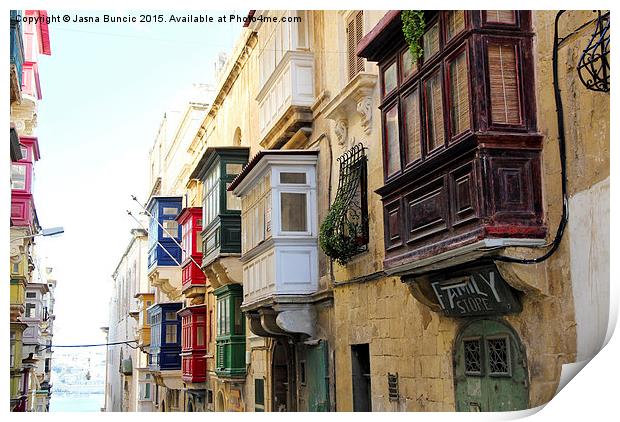 Balconies of Valletta 3 Print by Jasna Buncic