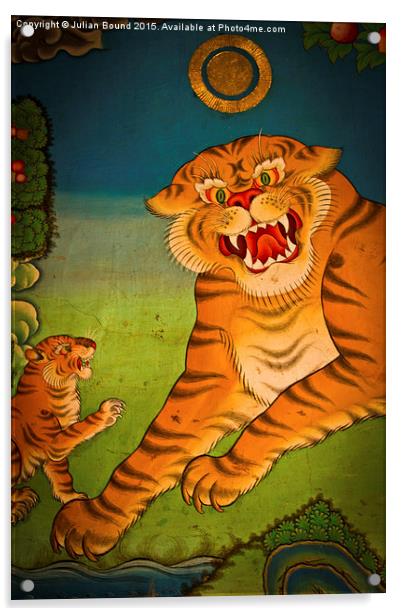 Tiger painting of Tashilompu Monastery, Shigaste,  Acrylic by Julian Bound