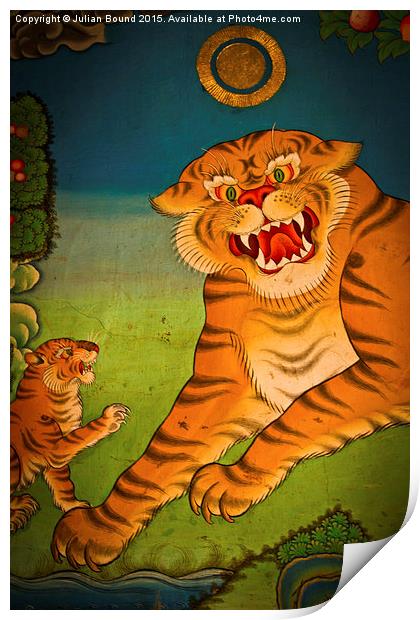 Tiger painting of Tashilompu Monastery, Shigaste,  Print by Julian Bound