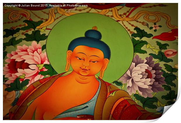 Buddha Mural of Pema Monastery, Nepal Print by Julian Bound
