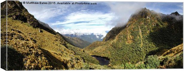 Hidden lake in the Peruvian Andes Canvas Print by Matthew Bates