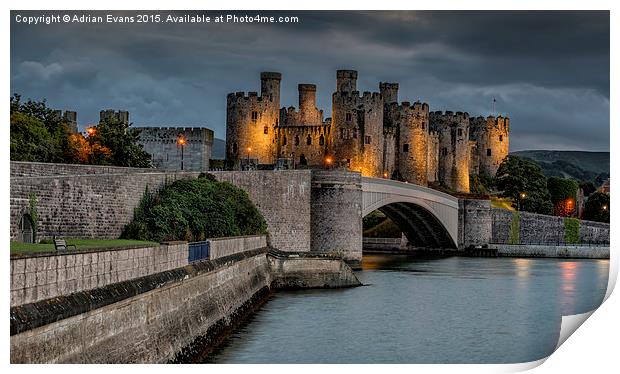 Conwy Castle by Lamplight Print by Adrian Evans