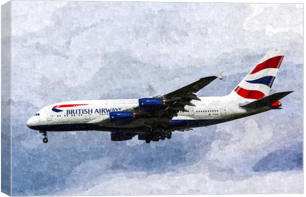 British Airways Airbus A380 Art Canvas Print by David Pyatt