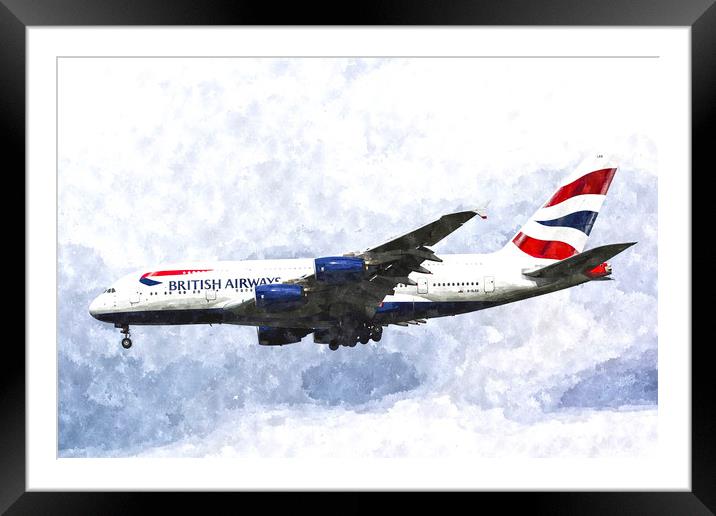 British Airways Airbus A380 Art Framed Mounted Print by David Pyatt